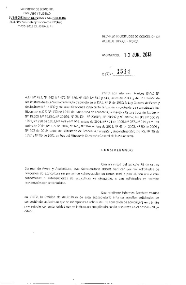 Resolución exenta Nº 1514-2013 Rechaza