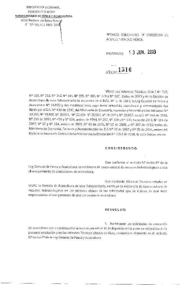 Resolución exenta Nº 1516-2013 Rechaza