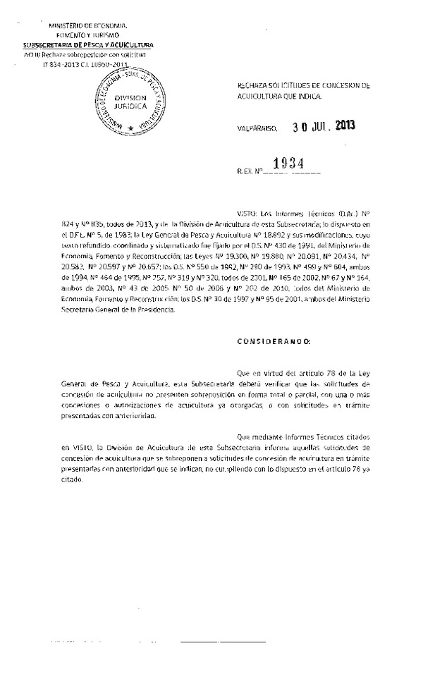 Resolución Nº 1934 de 2013 Rechaza.
