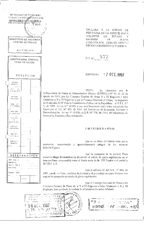 D.S. Nº 577-97 Declara Estado y Régimen de Plena Explotación VIII-41º28,6' L.S.