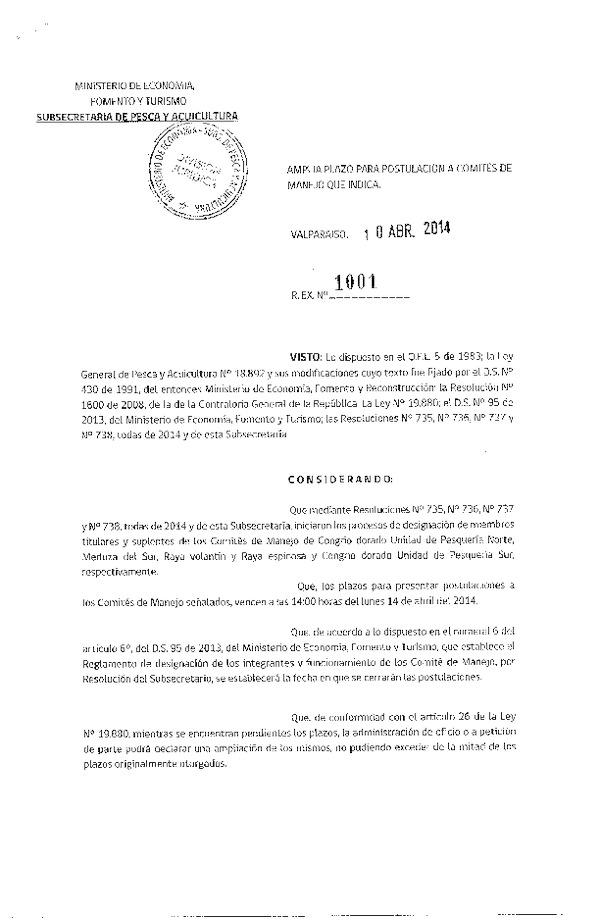 R EX N° 1001-2014 Amplía Plazo para Postulaión a Comités de Manejo. (F.D.O. 14-04-2014)