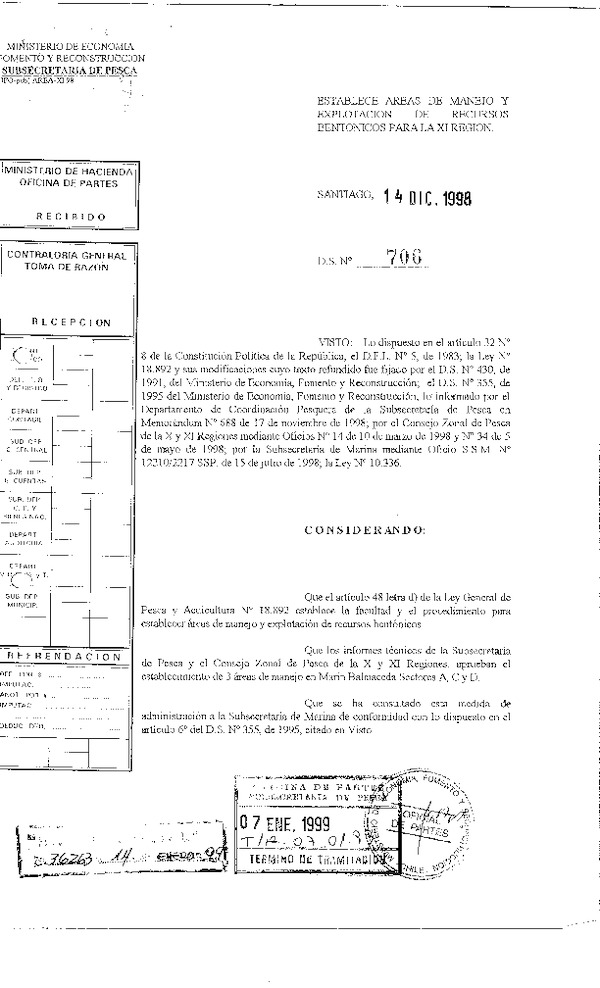 D.S. N° 706-1998 Establece áreas de manejo Marín Balmaceda Sectores A,C y D.