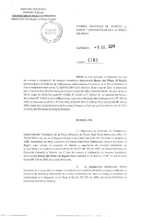 R EX N° 1761-2014 PROYECTO DE MANEJO.
