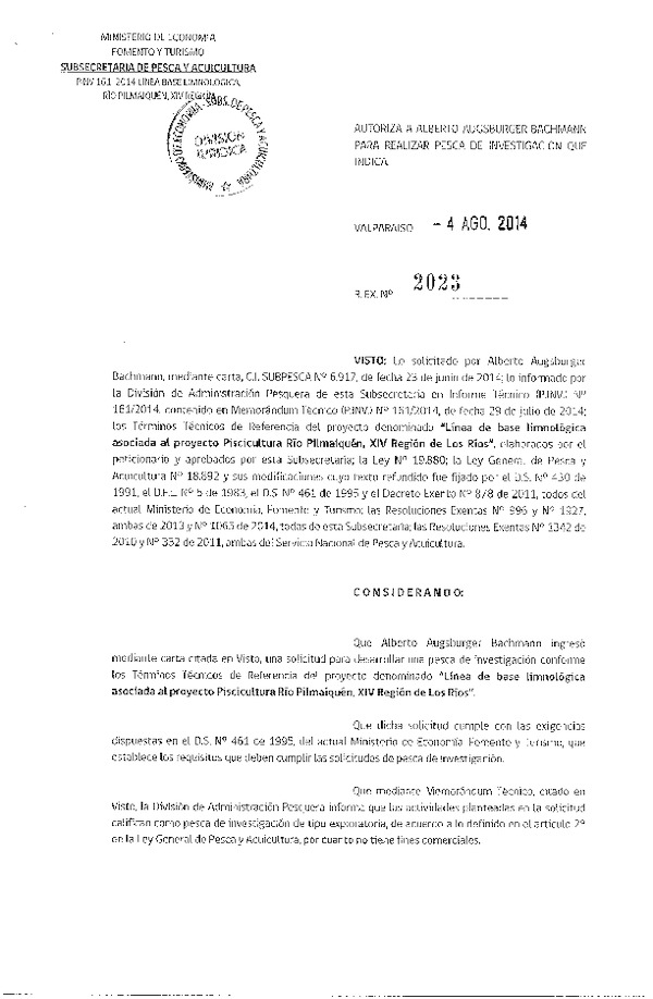 R EX N° 2023-2014 Línea de base limnológica asociada al proyecto Piscicultura Río Pilmaiquén, XIV Región de Los Ríos,