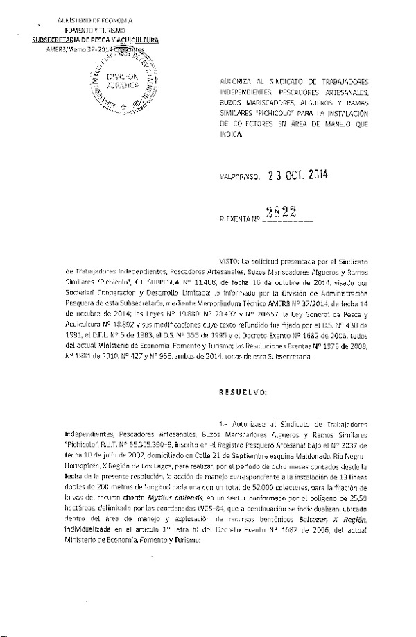 R EX N° 2822-2014 INSTALACION DE COLECTORES.