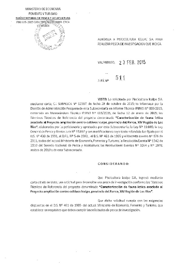 R EX N° 511-2015 Caracterización de funa íctica asociado al Proyecto ampliación centro cultivos Iculpe, provincia del Ranco, XIV Región.