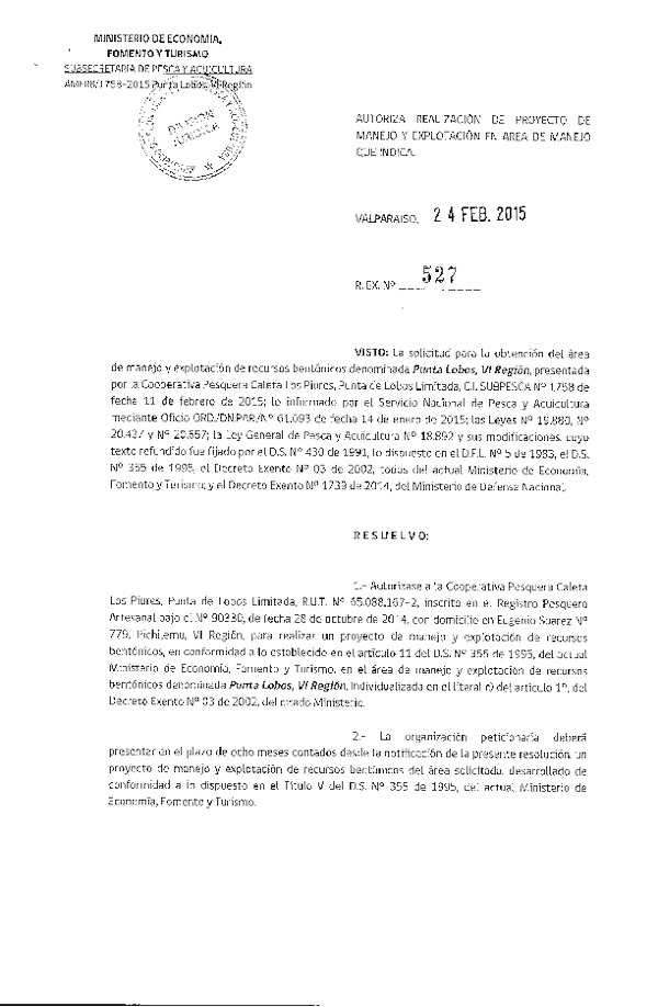 R EX N° 527-2015 PROYECTO DE MANEJO.