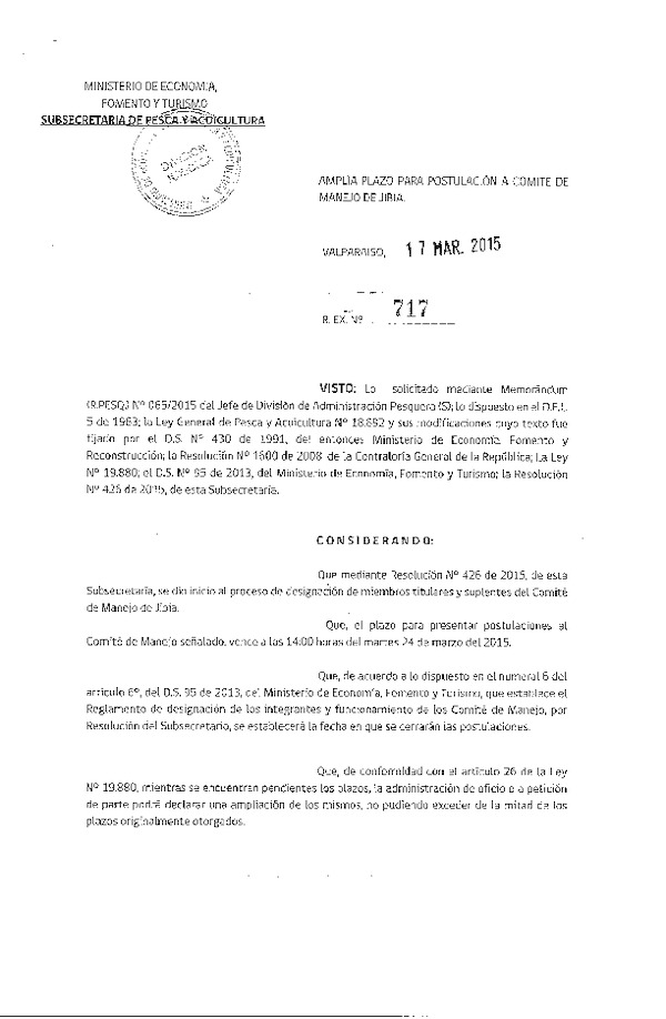 R EX N° 717-2015 Amplía Plazo para Postulación a Comité dfe Manejo de Jibia. (Publicada en Diario Oficial 23-03-2015)
