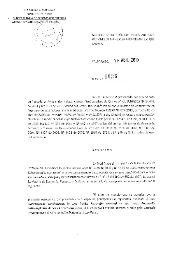 Res. Ex. N° 1029-2015 ACCIONES DE MANEJO.