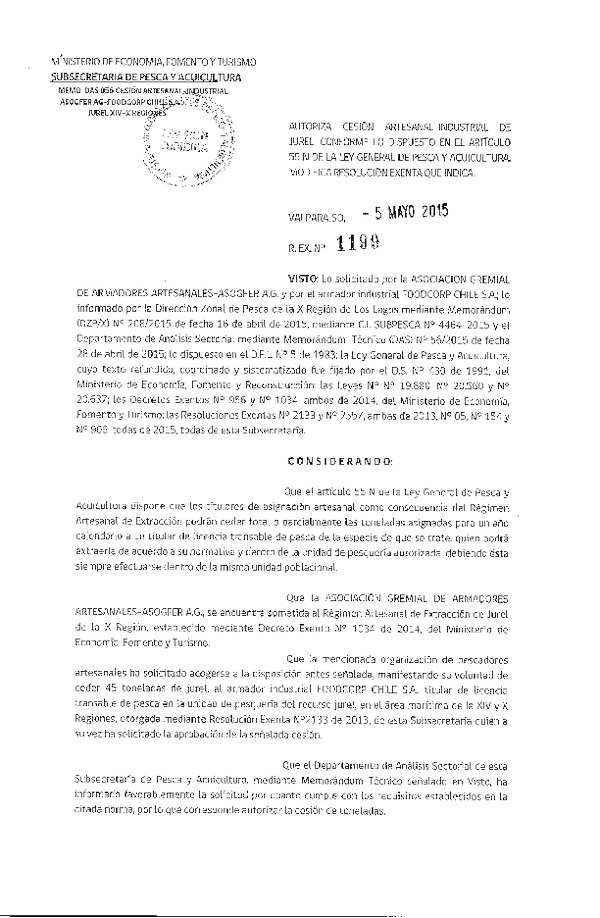 Res. Ex. N° 1199-2015 Autoriza cesión Jurel X Región.