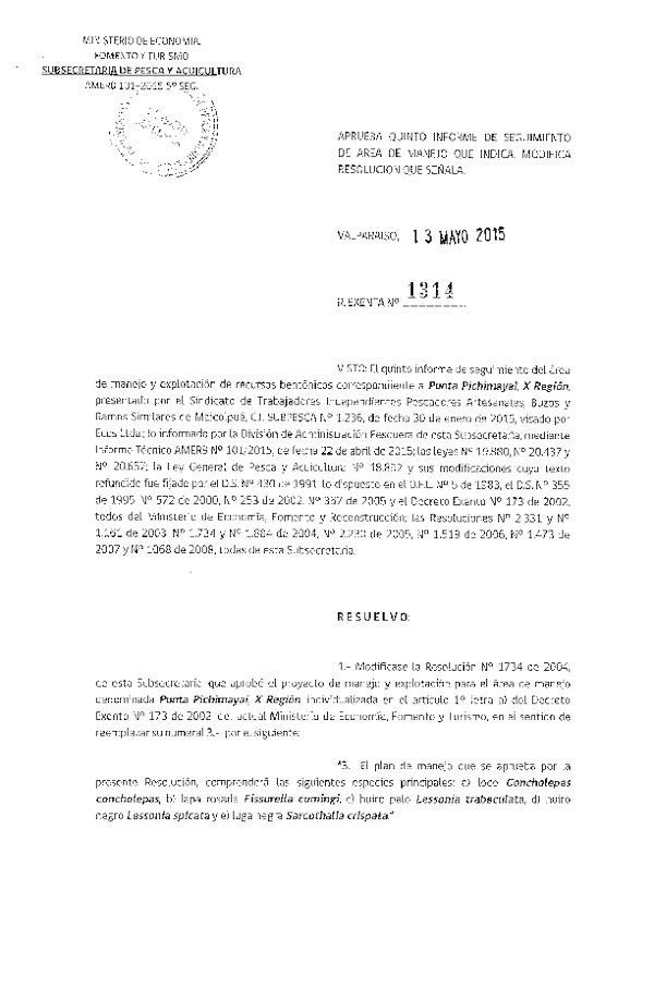 Res. Ex. N° 1314-2015 5° SEGUIMIENTO.