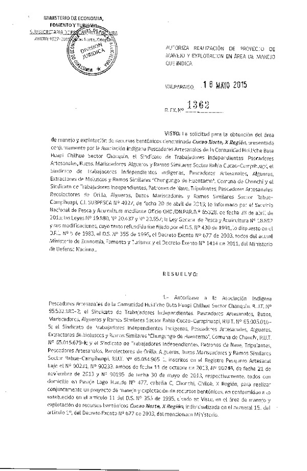 Res. Ex. N° 1362-2015 PROYECTO DE MANEJO.