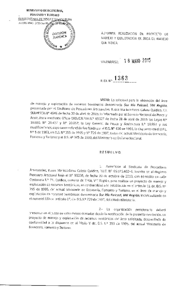 Res. Ex. N° 1363-2015 PROYECTO DE MANEJO.