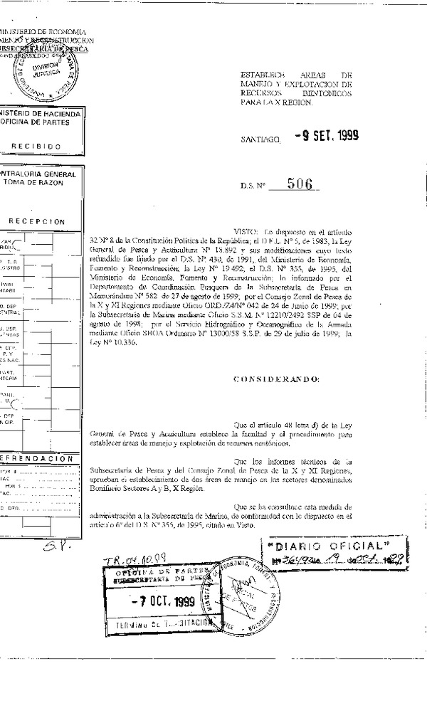 D EX N° 506-1999 ESTABLECE AREAS DE MANEJO BONIFACIO SECTOR A, Y SECTOR B, XIV REGION.