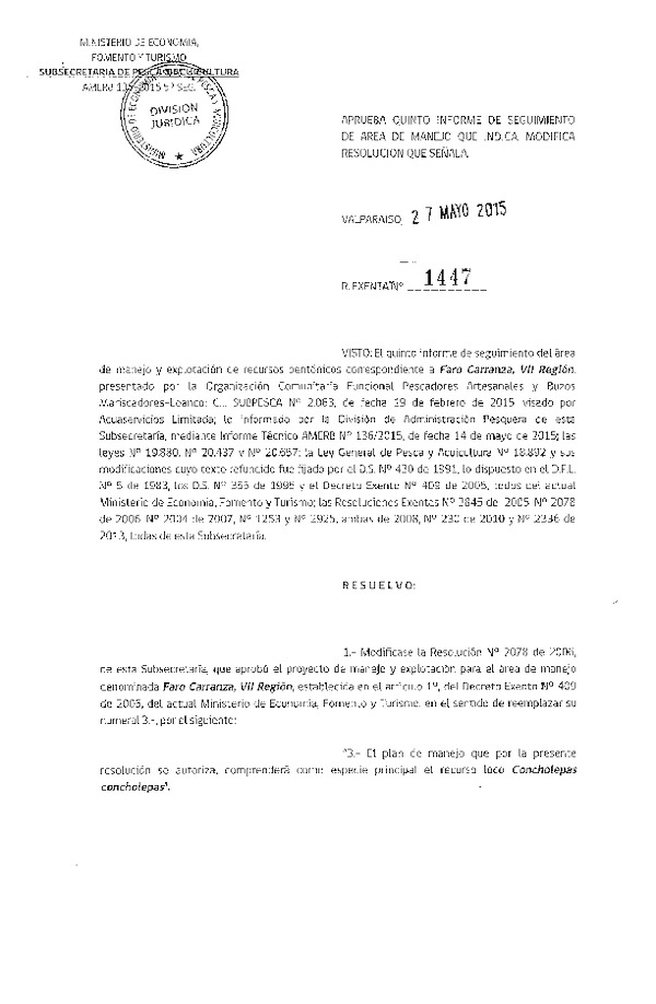 Res. Ex. N° 1447-2015 5° SEGUIMIENTO.