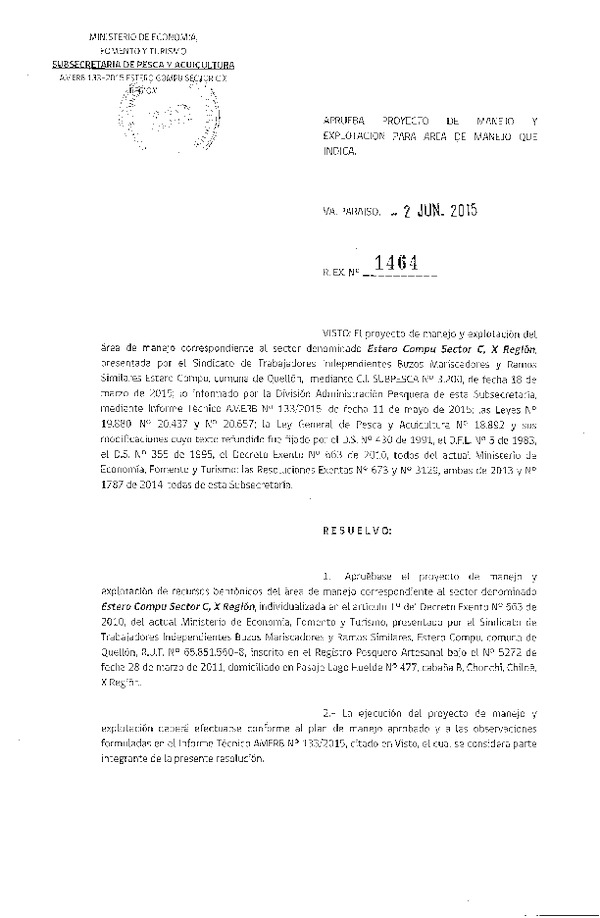 Res. Ex. N° 1464-2015 PROYECTO DE MANEJO