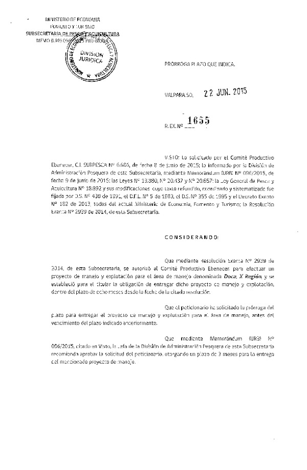 Res. Ex. N° 1655-2015 PRORROGA PLAN DE MANEJO.