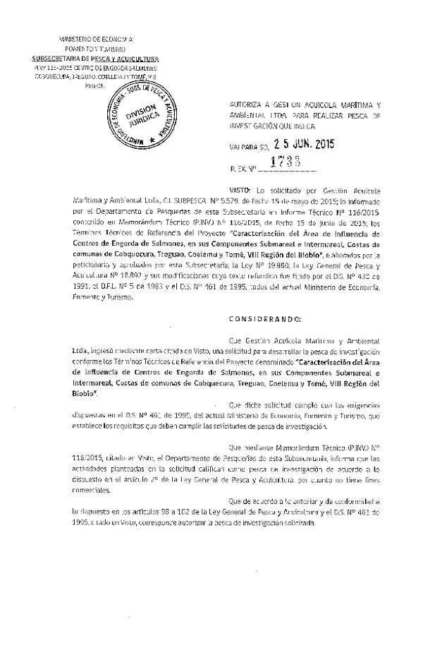 Res. Ex N° 1733-2015 Caracterización del área de influencia centros de engorda de Salmones, VIII Región.