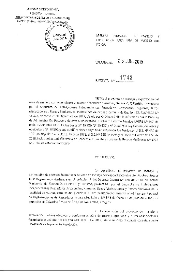 Res. Ex. N° 1743-2015 PLAN DE MANEJO.