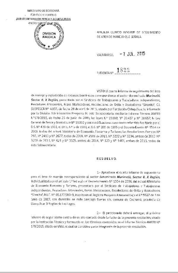 Res. Ex. N° 1822-2015 4° SEGUIMIENTO.