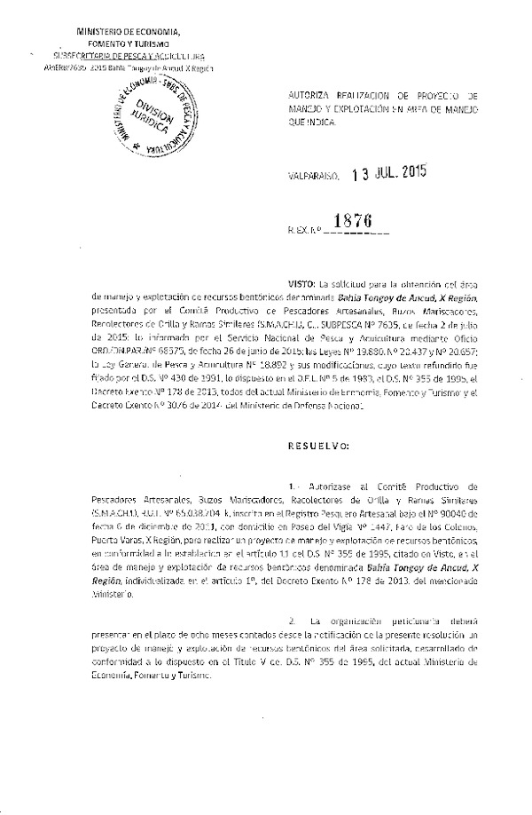 Res. Ex. N° 1876-2015 PROYECTO DE MANEJO.