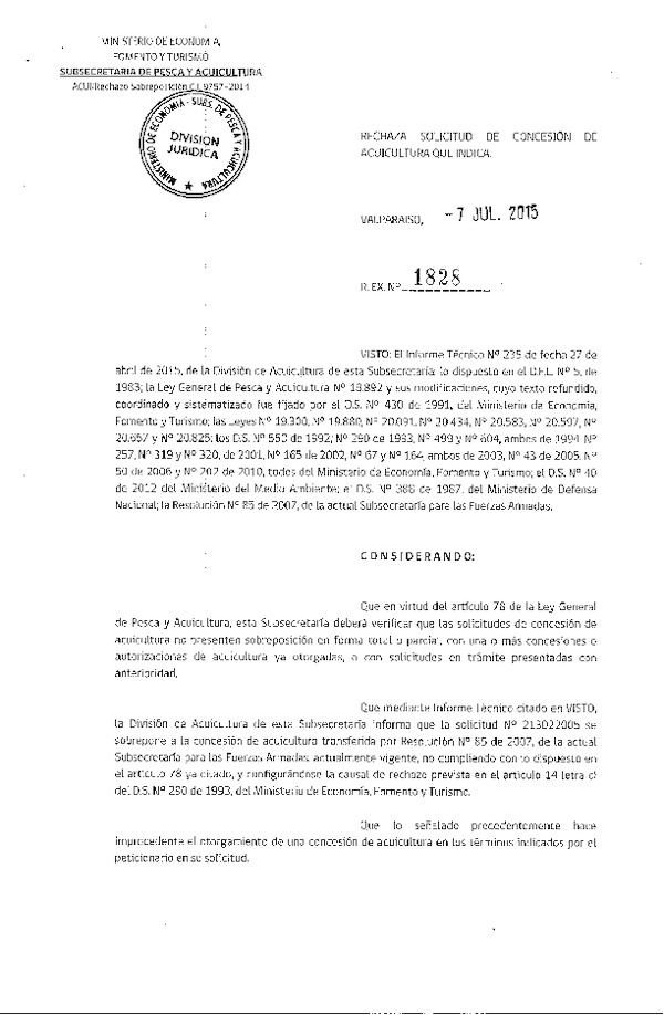 Res. Ex. N° 1828-2015 Rechaza.