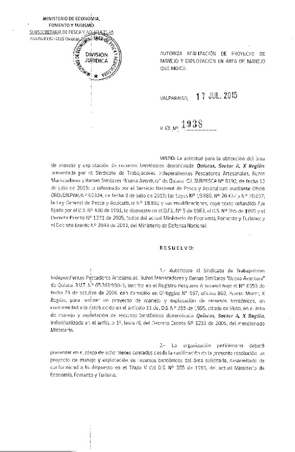 Res. Ex. N° 1938-2015 PROYECTO DE MANEJO.