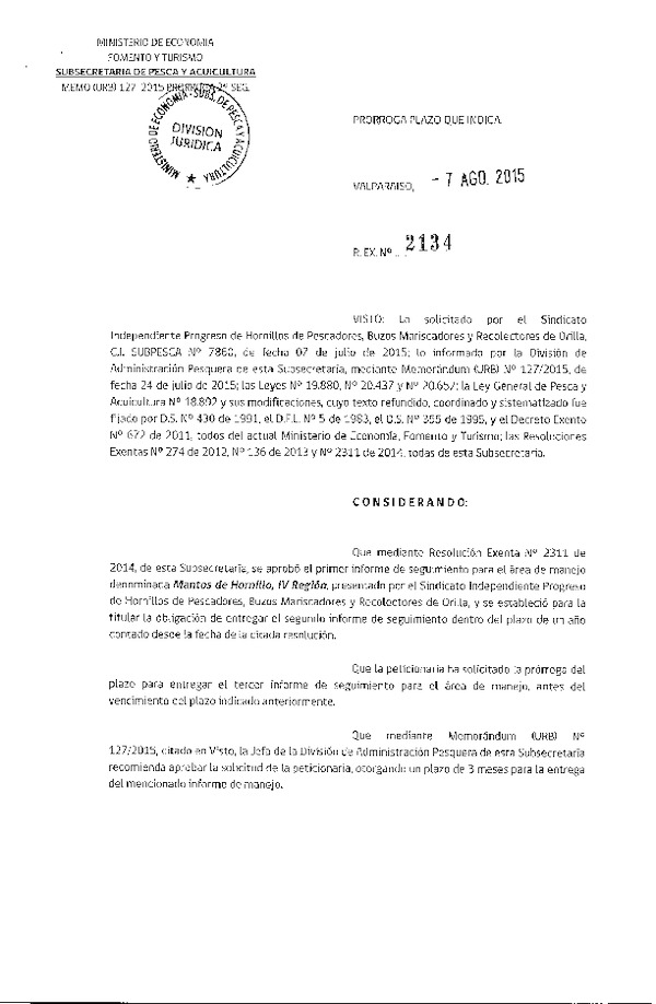 Res. Ex. N° 2134-2015 PRORROGA 3° SEGUIMIENTO.
