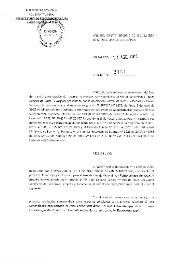 Res. Ex. N° 2151-2015 4° SEGUIMIENTO.