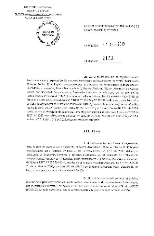 Res. Ex. N° 2153-2015 3° SEGUIMIENTO.