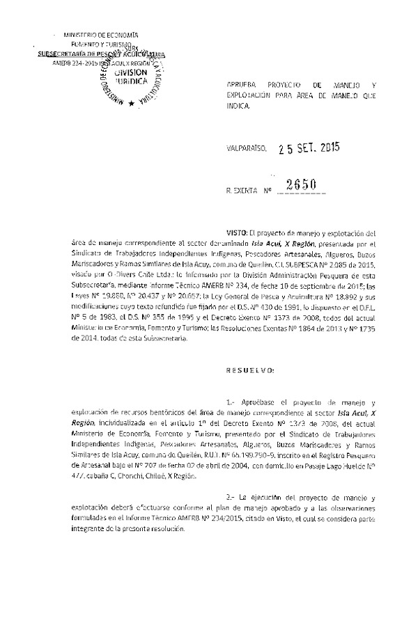 Res. Ex. N° 2650-2015 PROYECTO DE MANEJO.