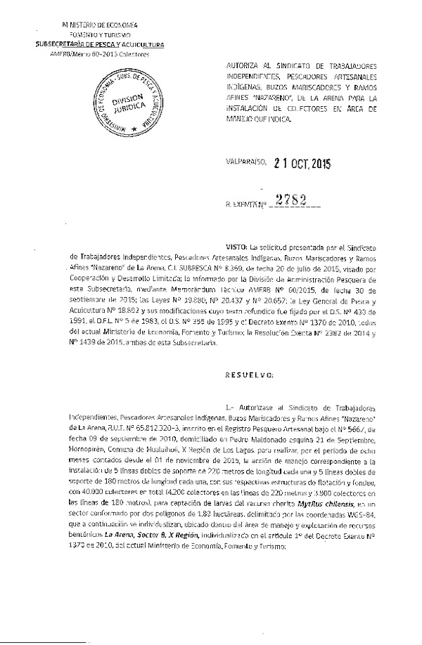 Res. Ex. N° 2782-2015 INSTALACION DE COLECTORES.