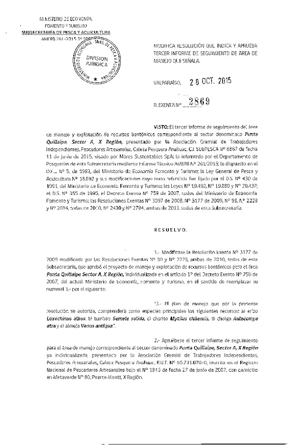 Res. Ex. N° 2869-2015 3° SEGUIMIENTO.