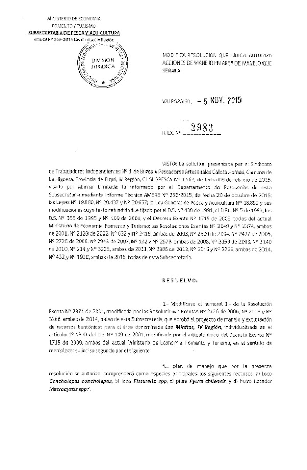 Res. Ex. N° 2983-2015 AUTORIZA ACCIONES DE MANEJO.