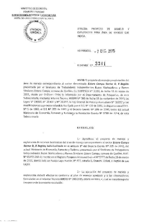 Res. Ex. N° 3341-2015 PROYECTO DE MANEJO.