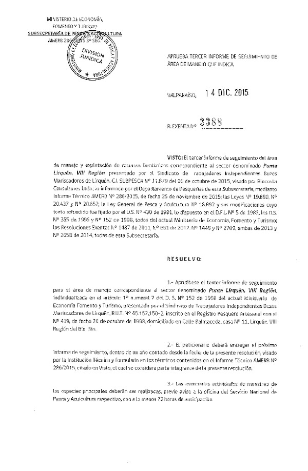 Res. Ex. N° 3388-2015 3° SEGUIMIENTO.