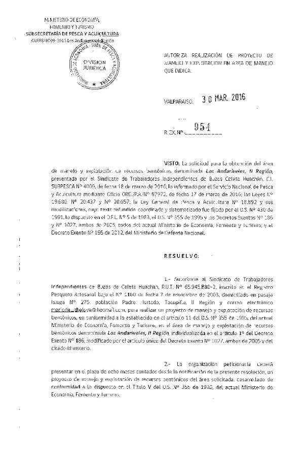 Res. Ex. N° 954-2016 PROYECTO DE MANEJO.