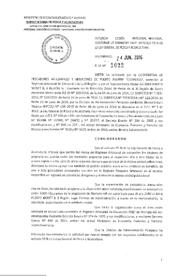 Res. Ex. N° 2022-2016 Autotiza Cesión Merluza del sur X Región.