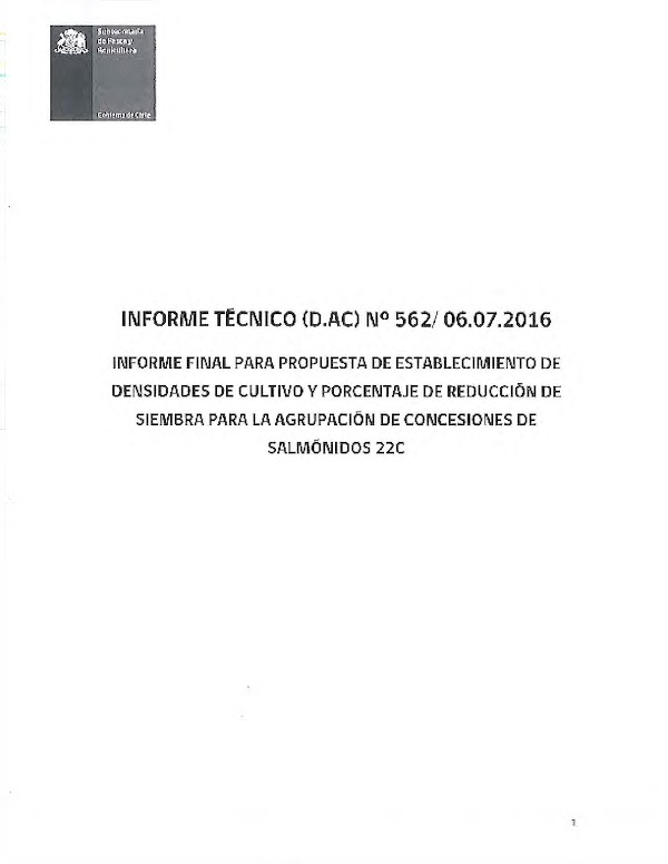 Informe Técnico (D.AC) N° 562-2016 Agrupación de Concesiones de Salmínidos 22 C.