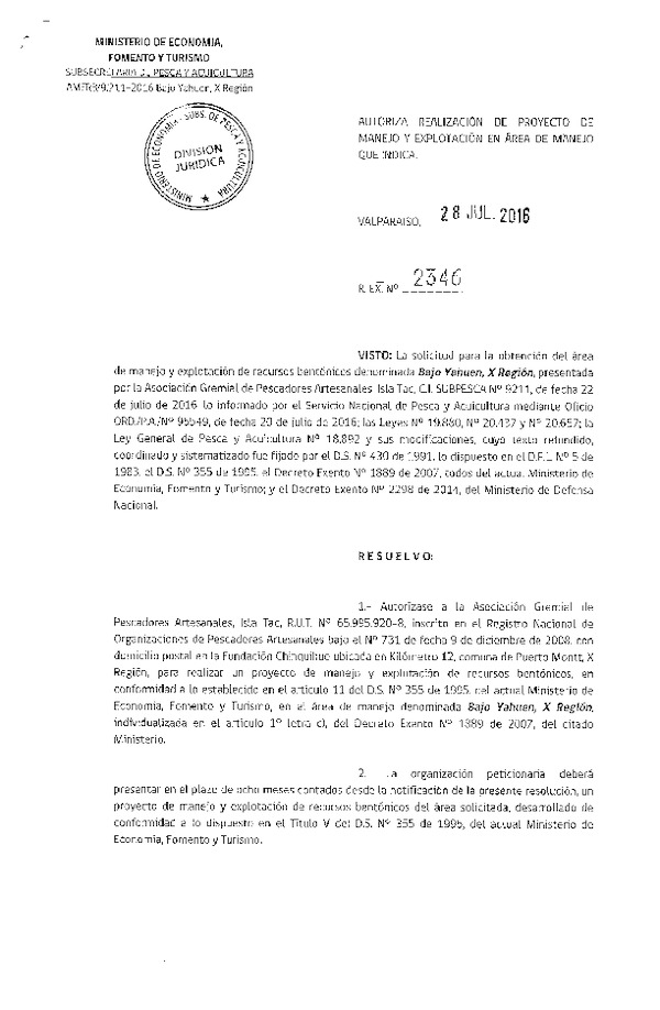 Res. Ex. N° 2346-2016 PROYECTO DE MANEJO.