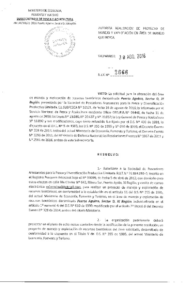 Res. Ex. N° 2666-2016 PROYECTO DE MANEJO.