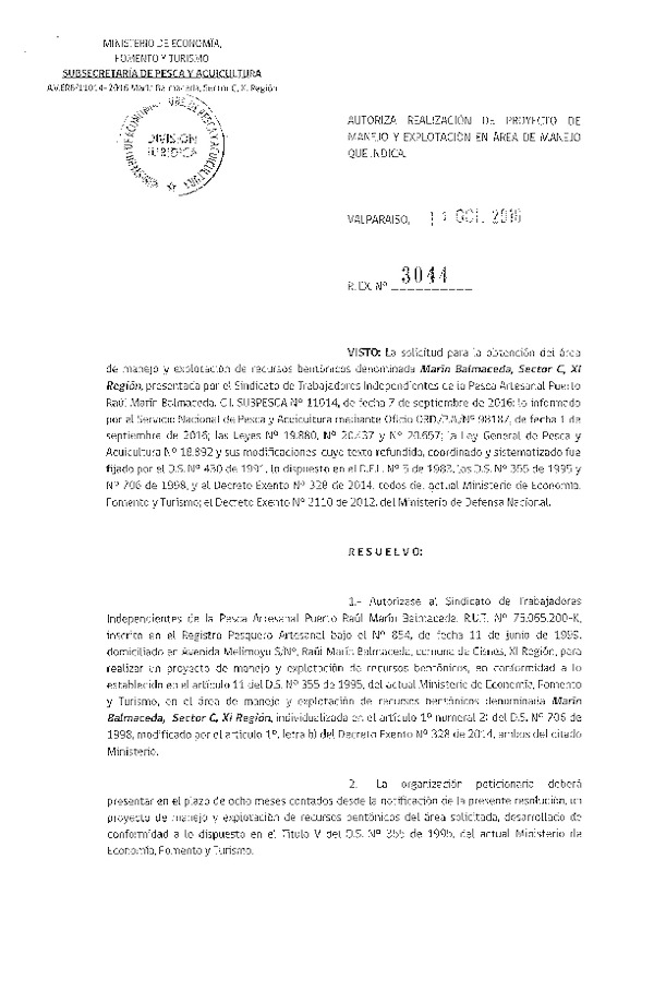 Res. Ex. N° 3044-2016 PROYECTO DE MANEJO.