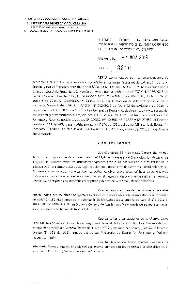Res. Ex. N° 3310-2016 Autotiza Cesión Merluza del sur XI a X Región.