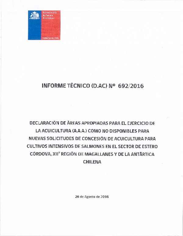 Informe Técnico 692-16 A.A.A. no disponibles Estero Córdova.