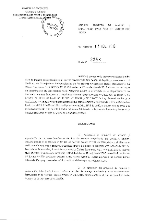 Res. Ex. N° 3388-2016 PROYECTO DE MANEJO.