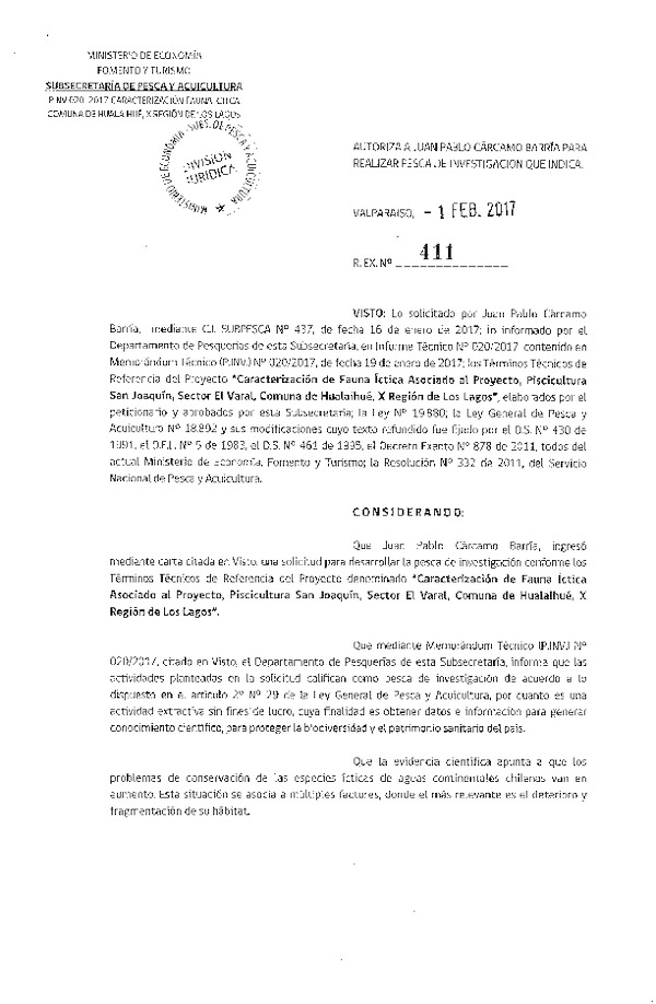 Res. Ex. N° 411-2017 Caracteriación de fauna íctica, comuna de Hualaihué, X Región.
