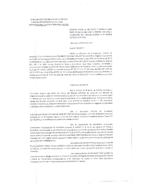 Res. Ex. N° 09-2017 (DZP VIII) Autoriza Cesión Anchoveta y sardina común, VIII Región.