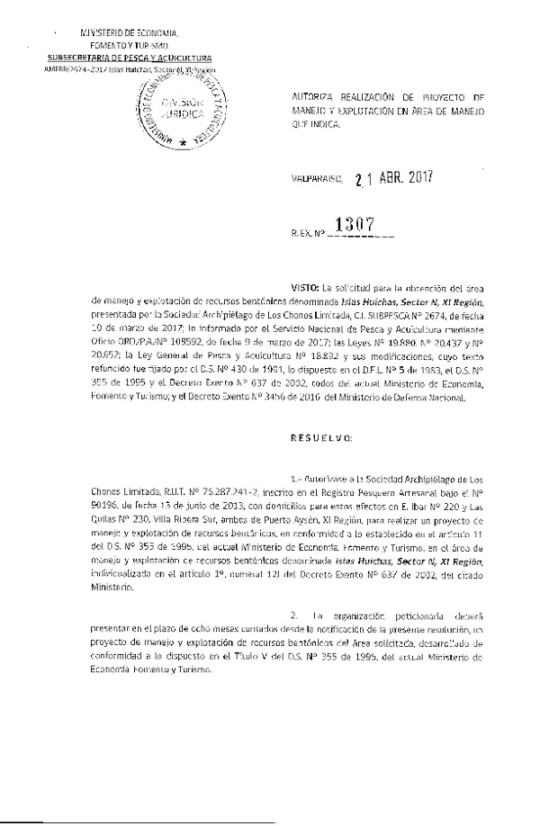 Res. Ex. N° 1307-2017 Proyecto de Manejo.