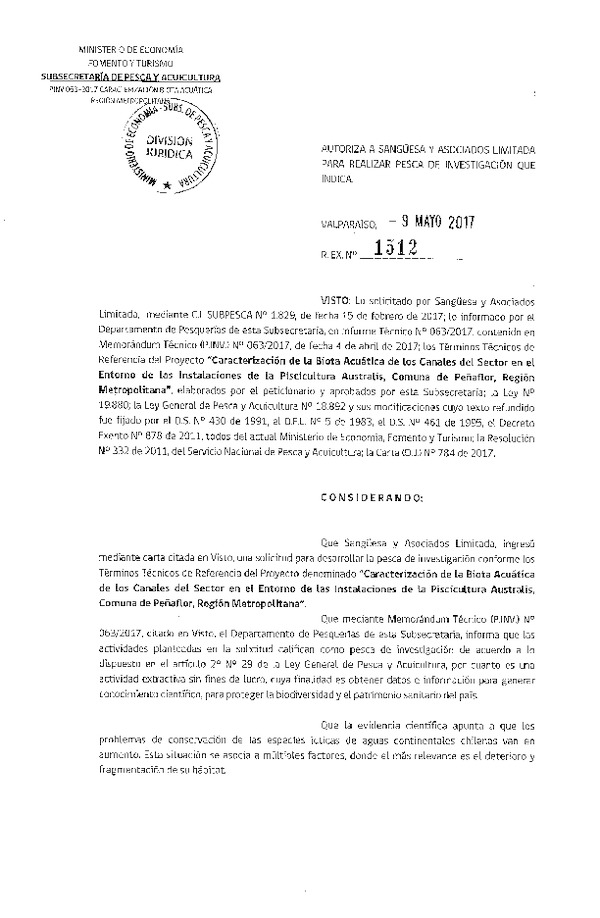 Res. Ex. N° 1512-2017 Caracterización de la biota acuática, comuna de Peñaflor, Región Metropolitana.