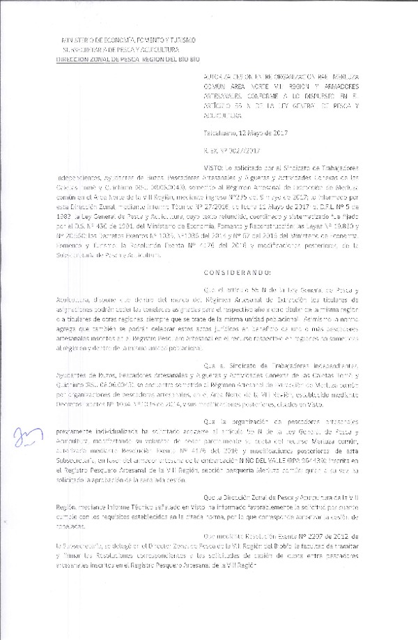 Res. Ex. N° 27-2017 (DZP VIII) Autoriza Cesión Merluza común, VIII Región.